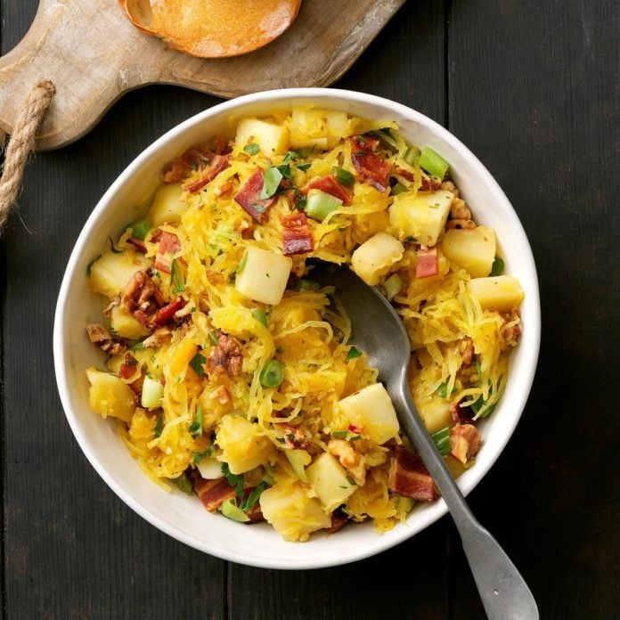 Spaghetti Squash with Apples, Bacon, and Walnuts