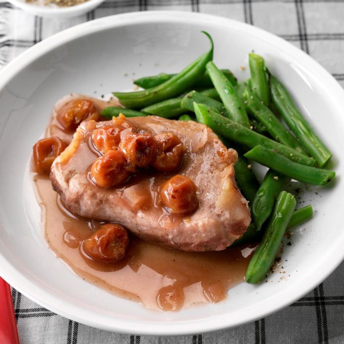 Pressure Cooker Sweet Onion and Cherry Pork Chops