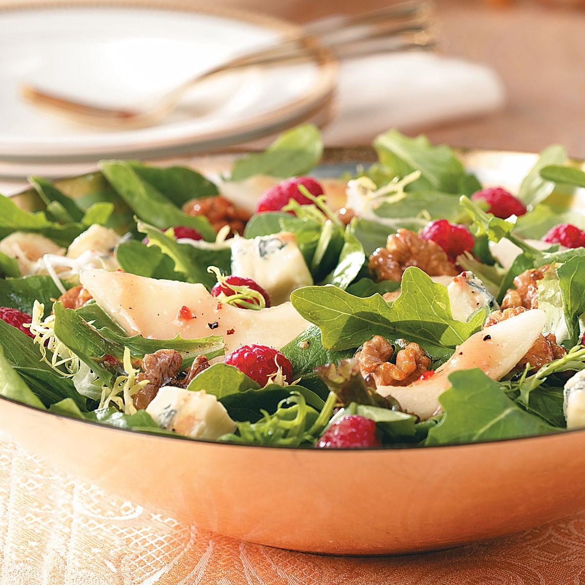 Raspberry Pear Salad with Glazed Walnuts