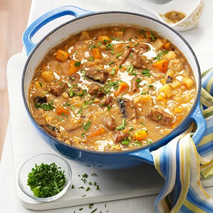 Beef Barley Soup with Roasted Vegetables