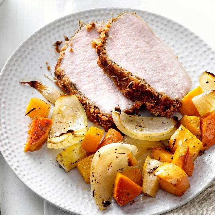 Crumb-Crusted Pork Roast with Root Vegetables