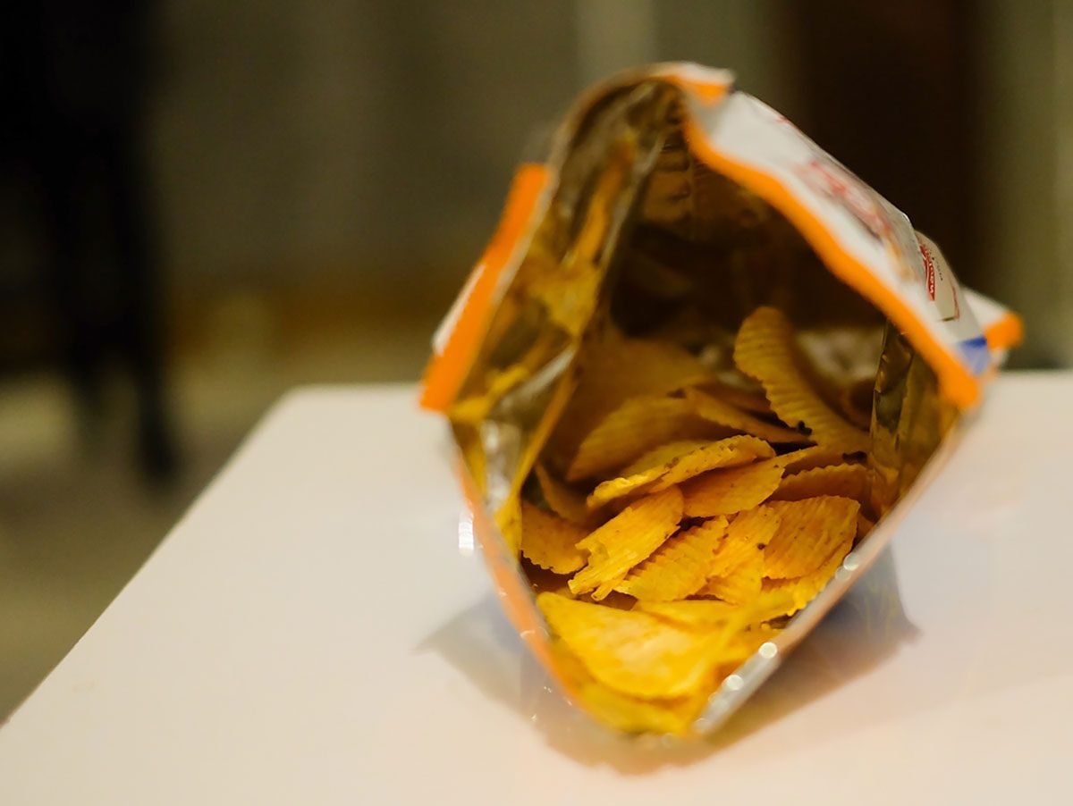 open potato chip bag