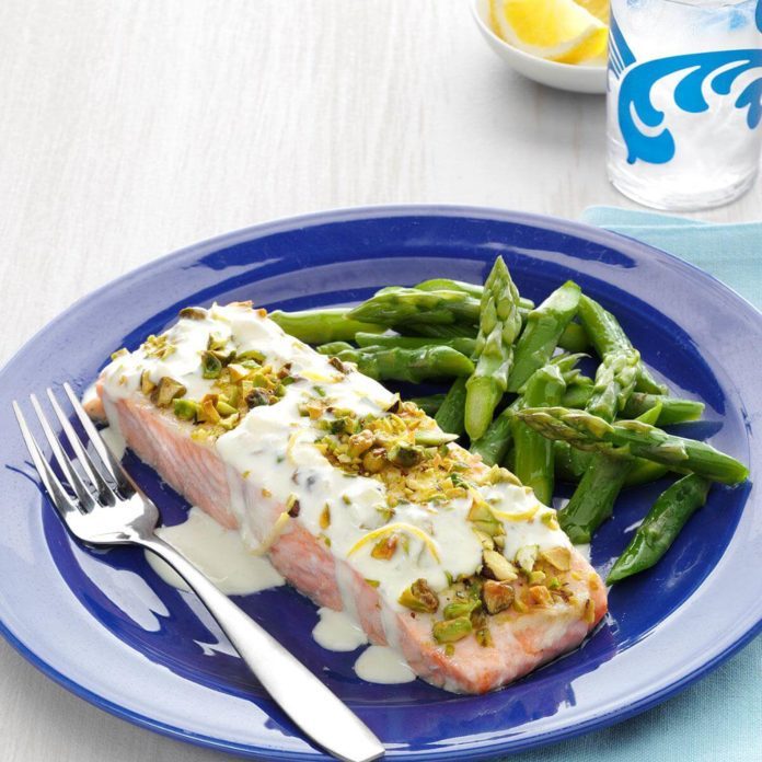 Friday: Pistachio-Crusted Salmon with Lemon Cream Sauce