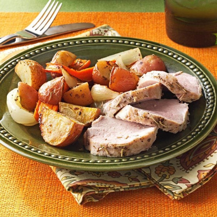 Roasted Pork Tenderloin and Vegetables Recipe | Taste of Home