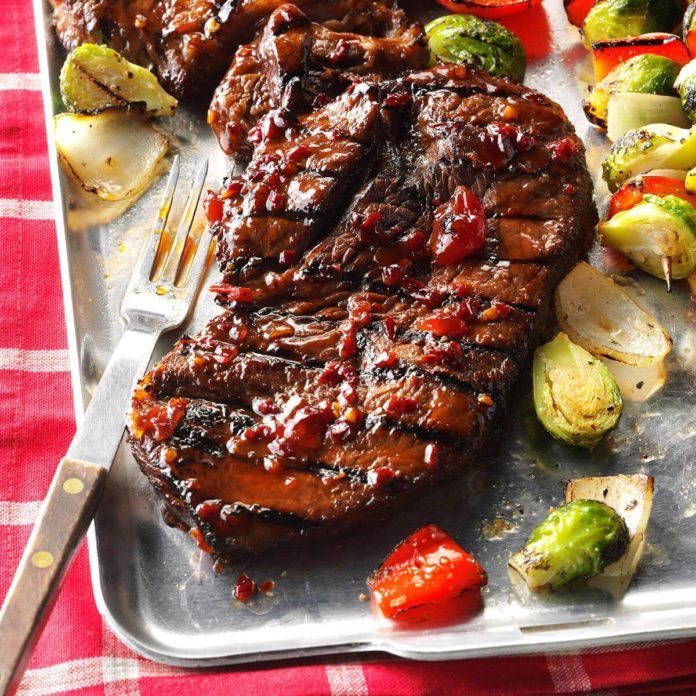 Steaks with Cherry-Chipotle Glaze