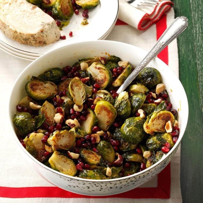 Pomegranate-Hazelnut Roasted Brussels Sprouts