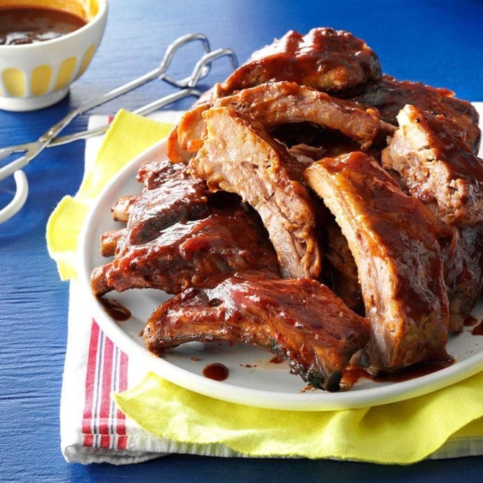 A plate of honey chipotle ribs