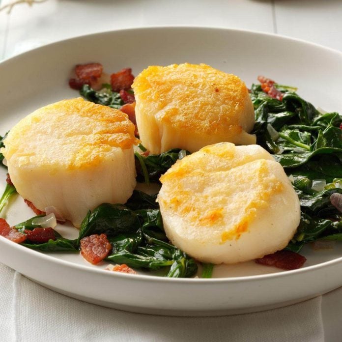 Day 24: Scallops with Wilted Spinach