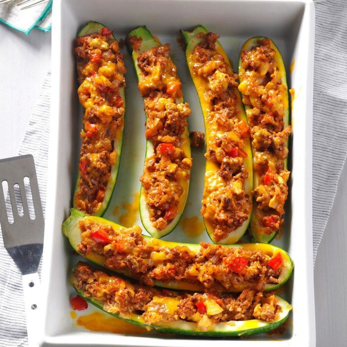 Day 12: Beef & Bulgur-Stuffed Zucchini Boats