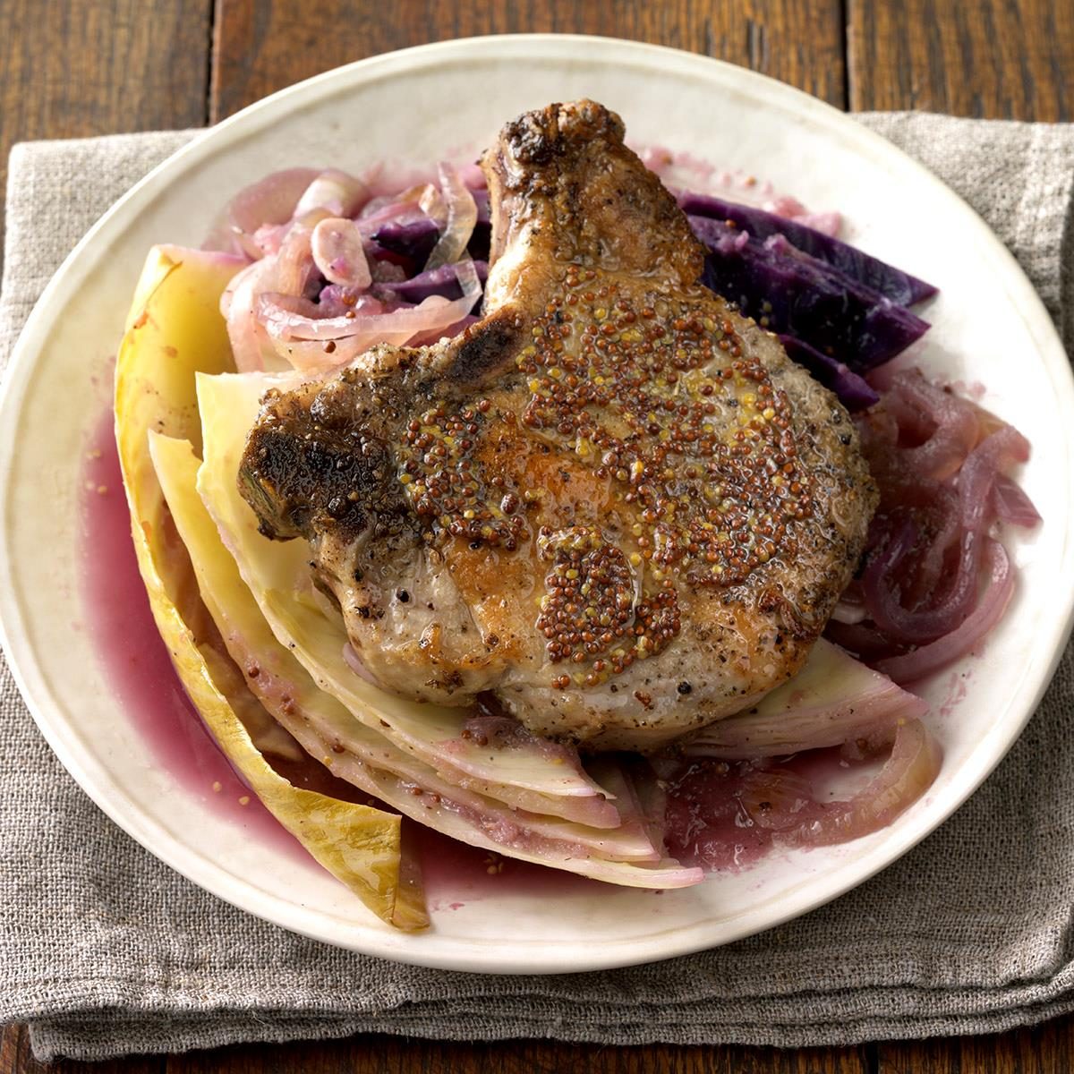 Dijon Pork Chops with Cabbage and Fennel