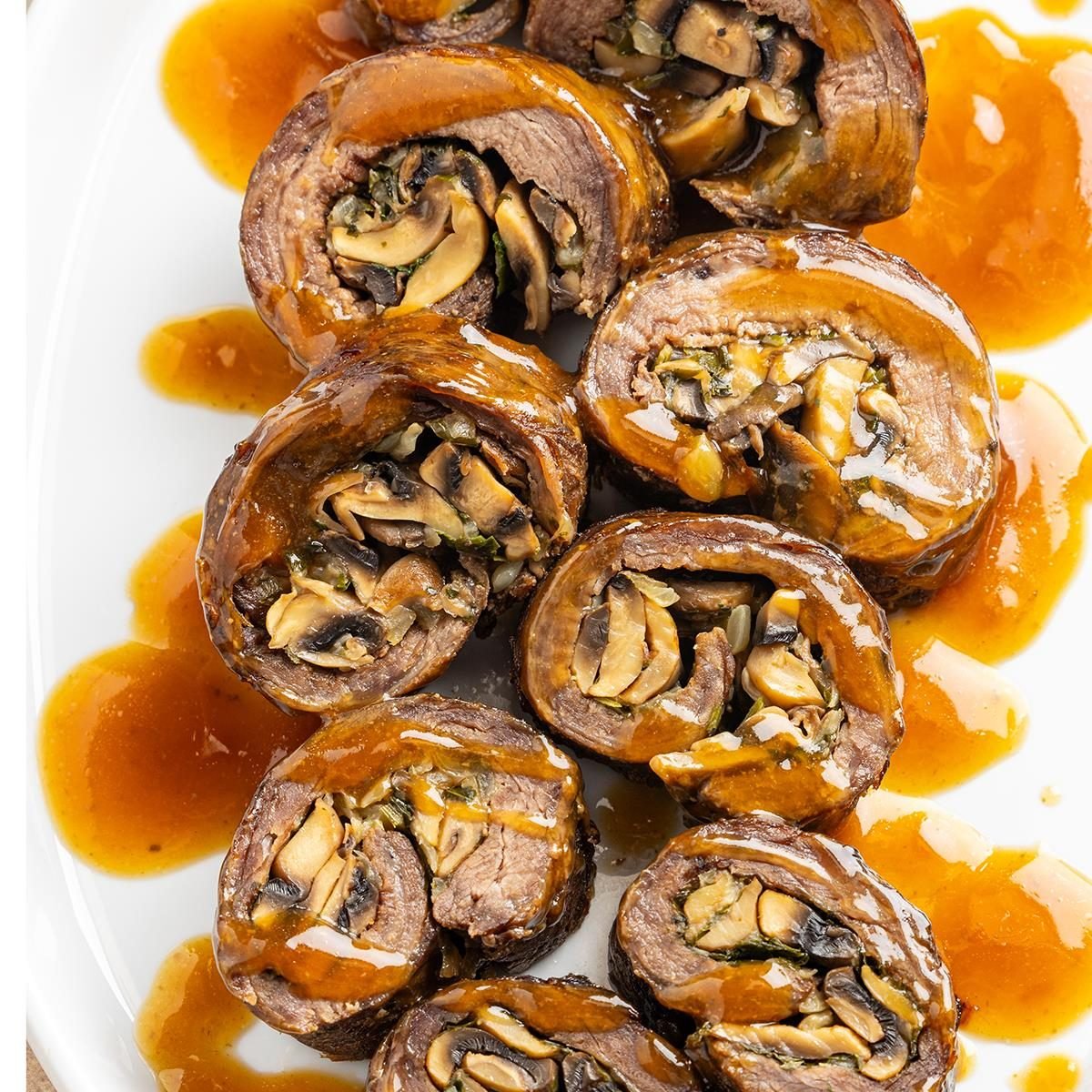 Mushroom-Stuffed Flank Steak Roll