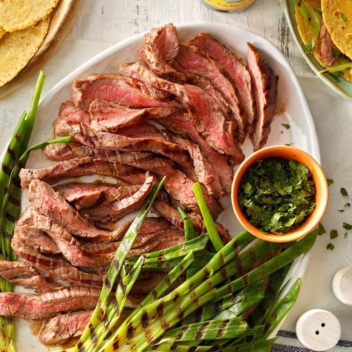 Grilled Onion Skirt Steak Tacos