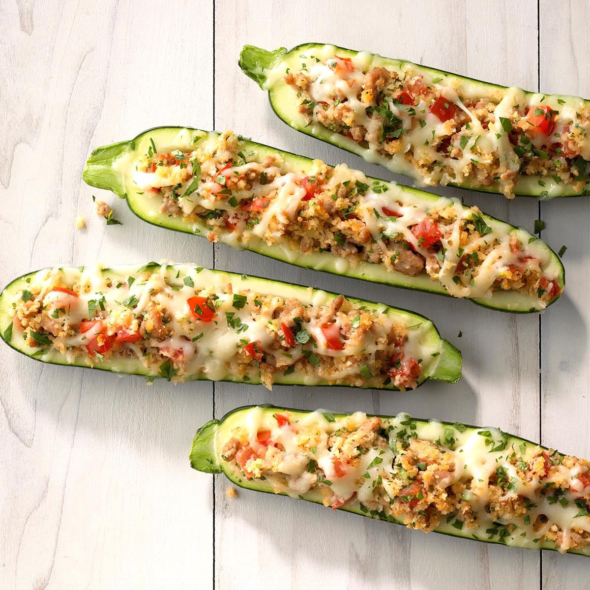 Italian Sausage Stuffed Zucchini Recipe How To Make It Taste Of Home 