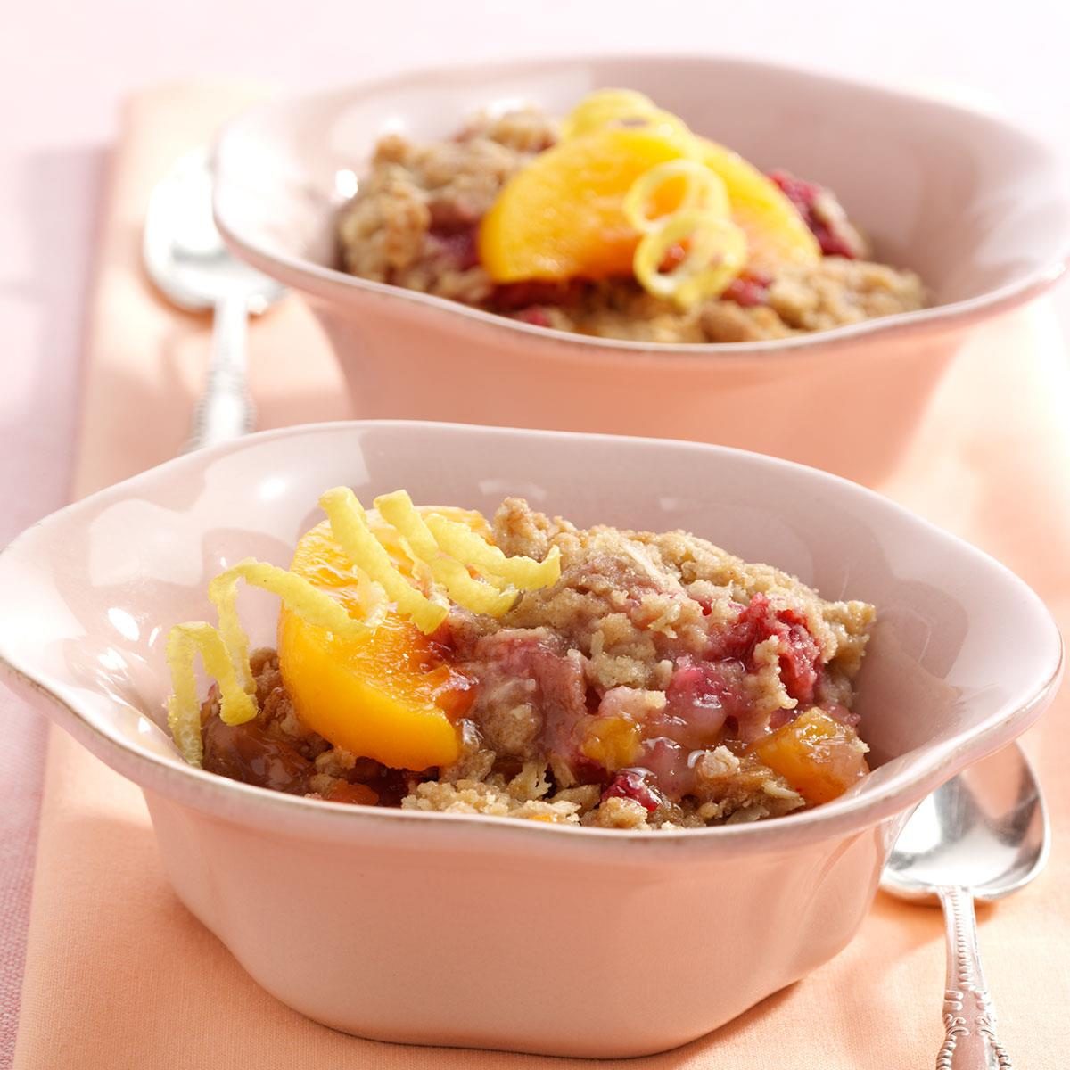 Peach Rhubarb Crisp Recipe How To Make It Taste Of Home