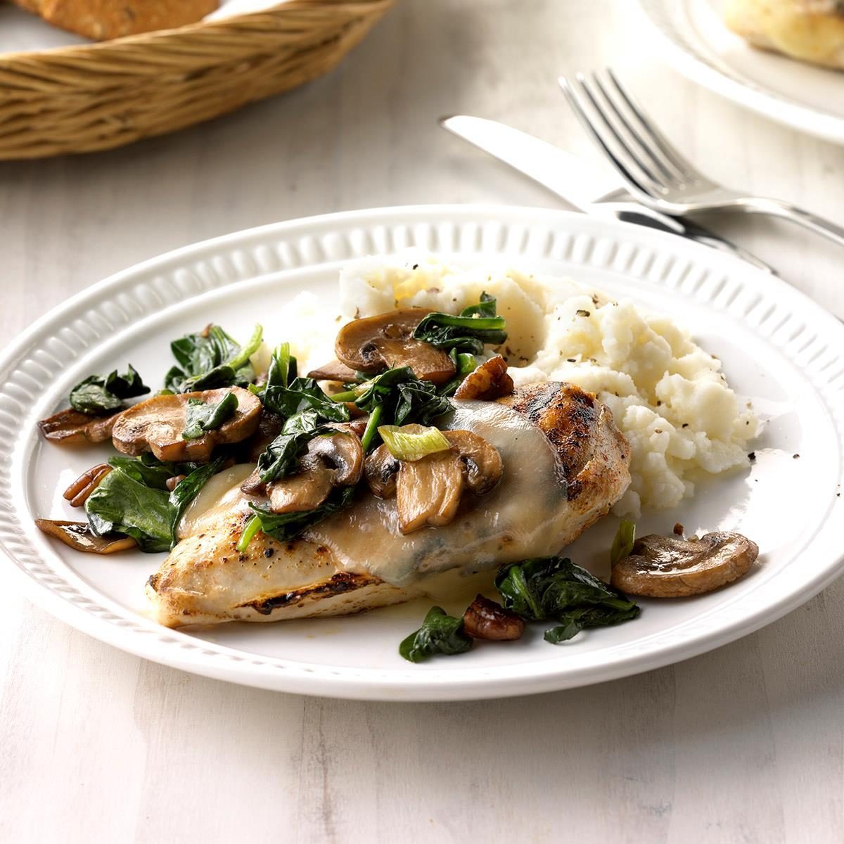 Spinach and Mushroom Smothered  Chicken