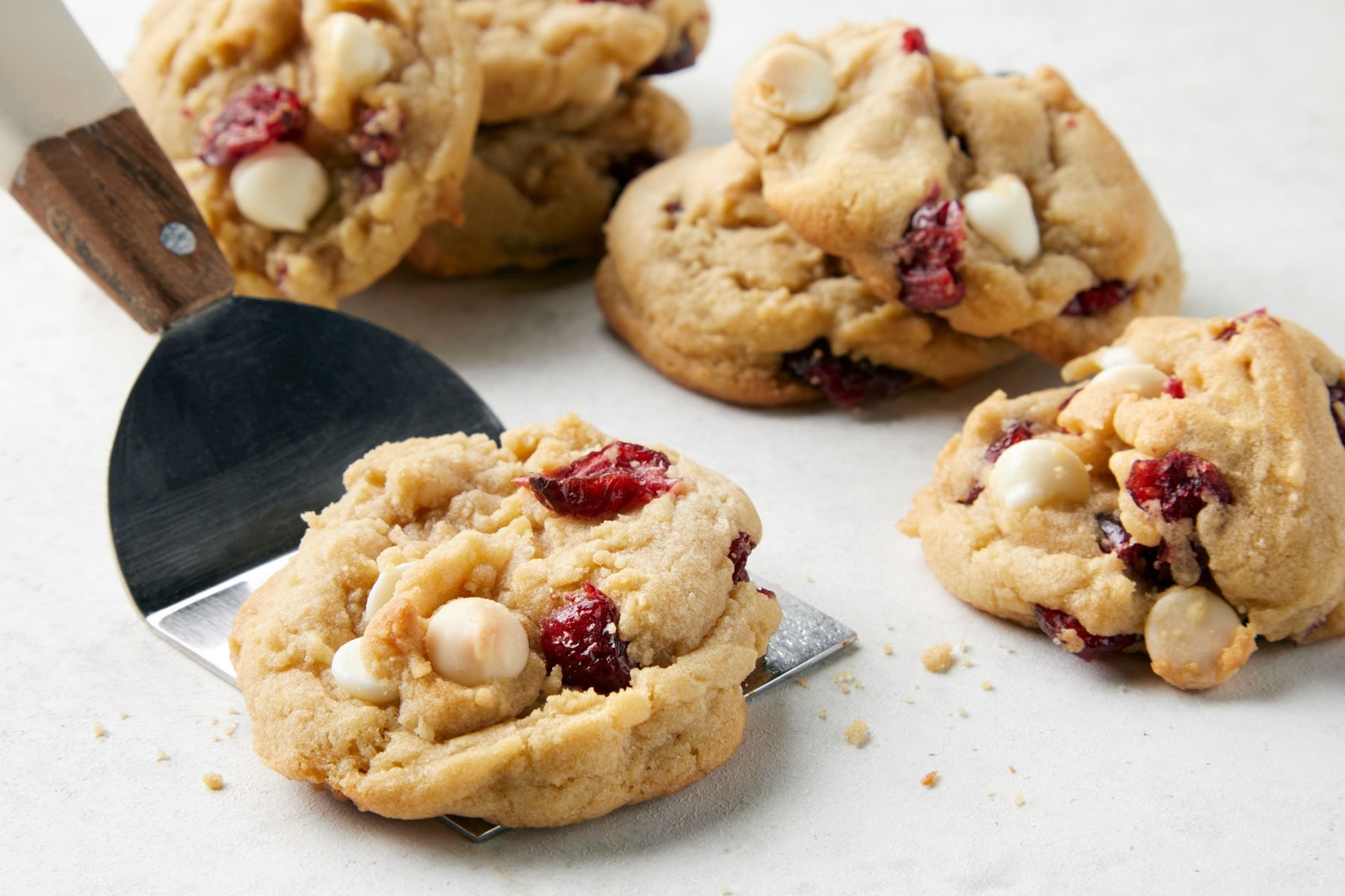 Prepared White Chocolate Cranberry Cookies on a table