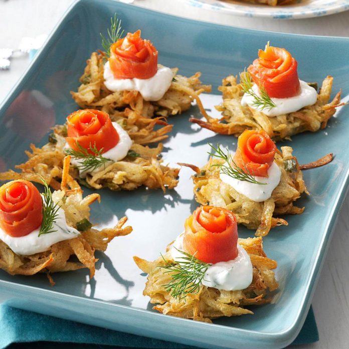 Parsnip Latkes with Lox and Horseradish Creme