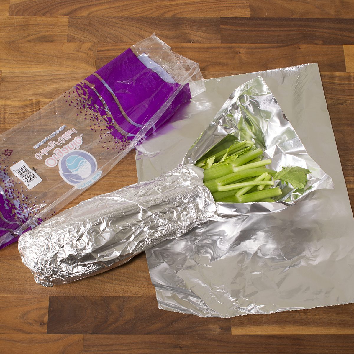 Celery wrapped in foil