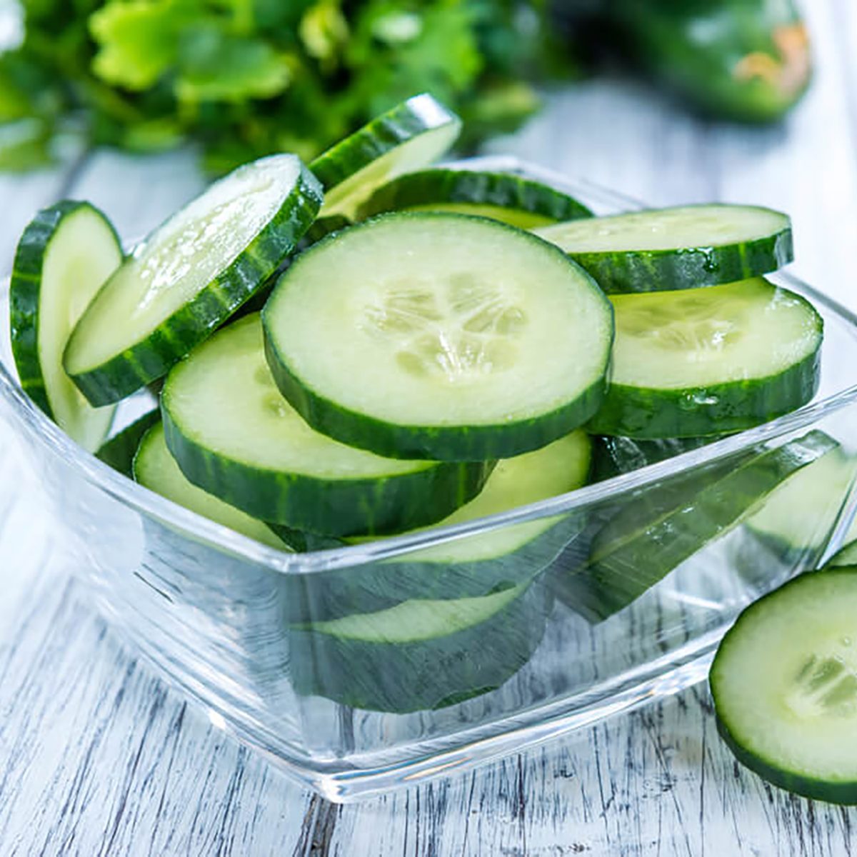 fresh cucumber slices in a bowl