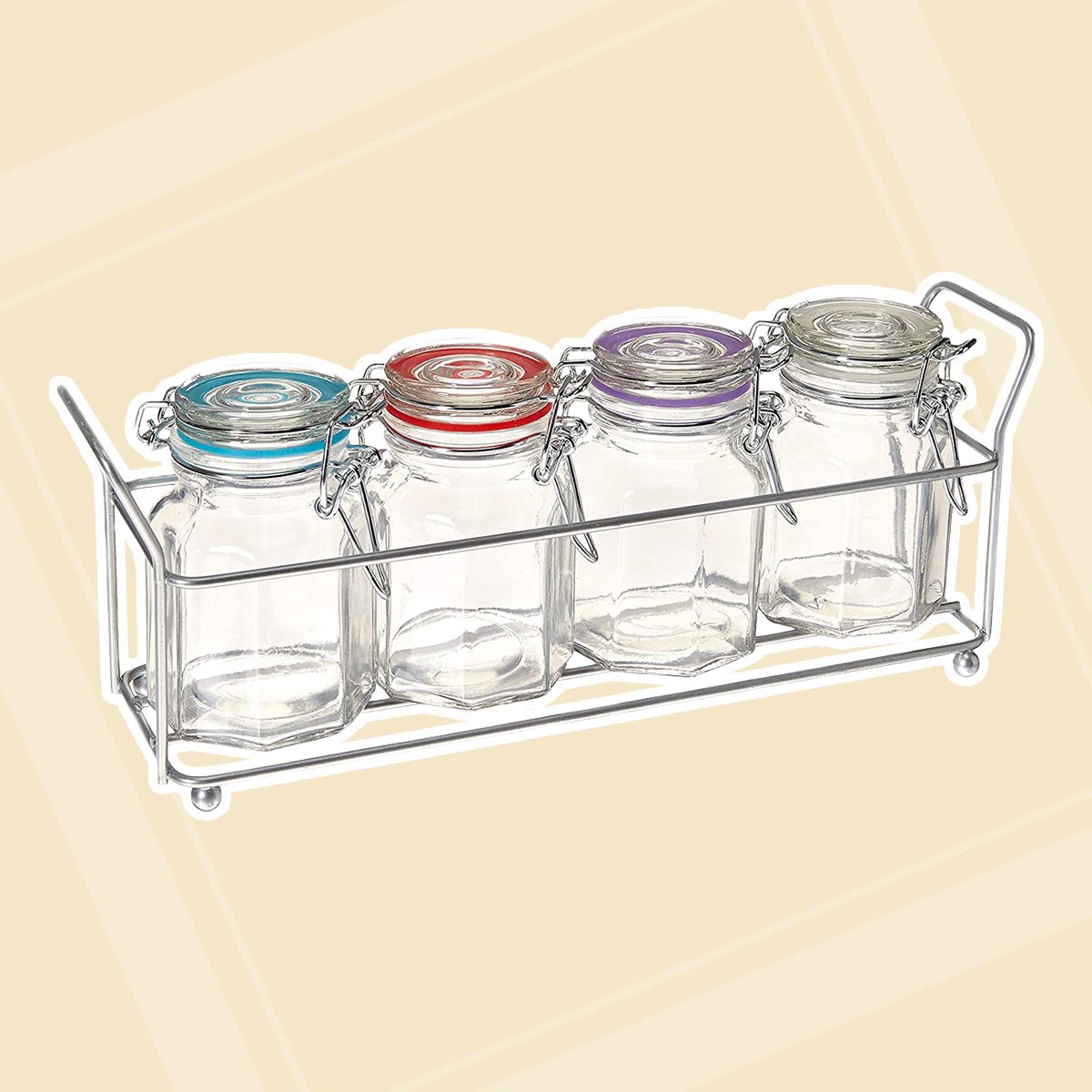 Circleware Round Mini Optic Glass Spice Jars with Hermetic Locking Lids, Set of