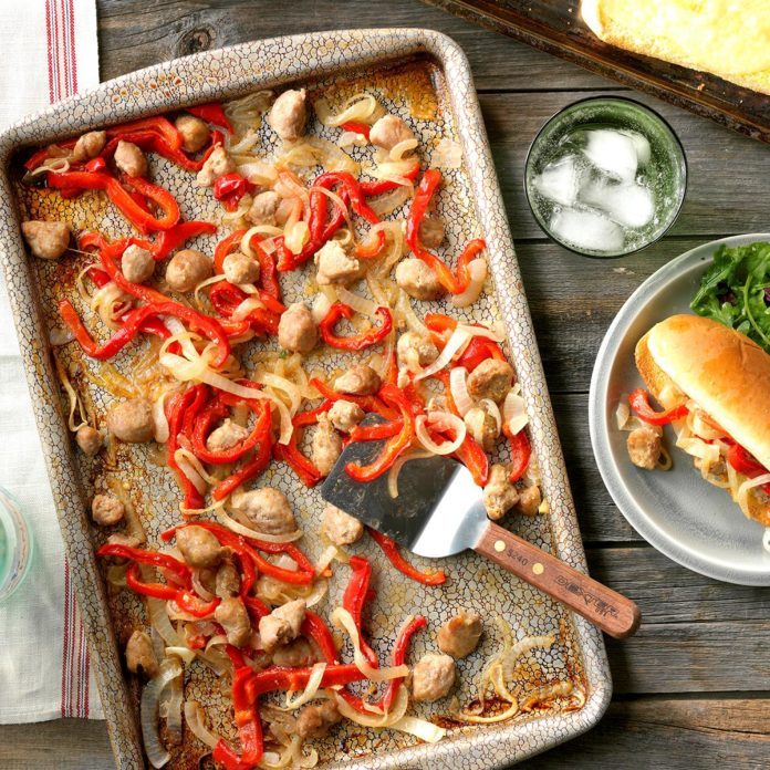 sausage and pepper sheet pan sandwiches