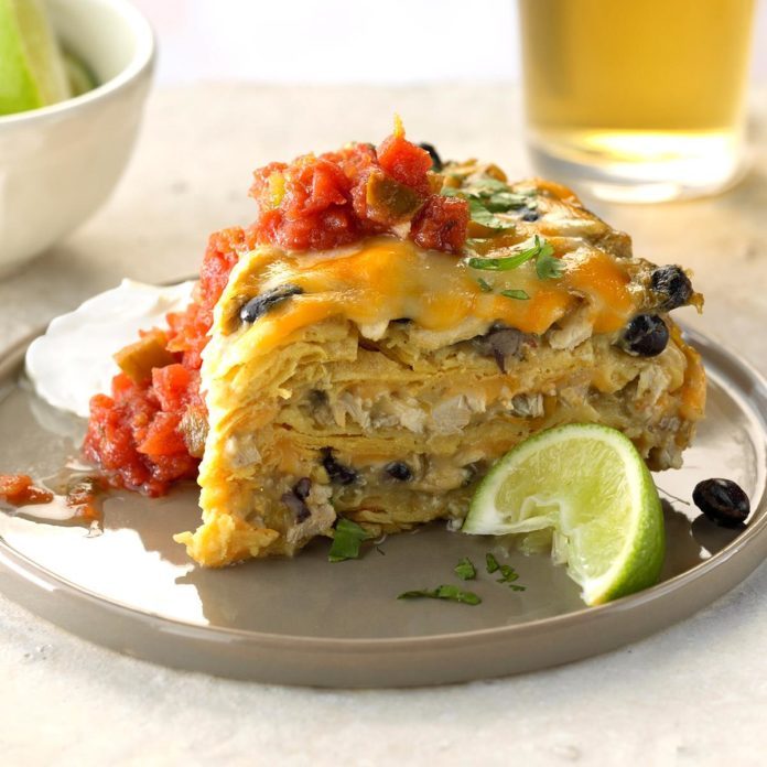 Slow-Cooker Green Chile Chicken Enchilada Pie