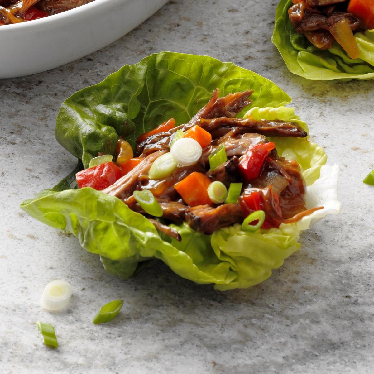 SlowCooker Shredded Beef Lettuce Cups Recipe Taste of Home