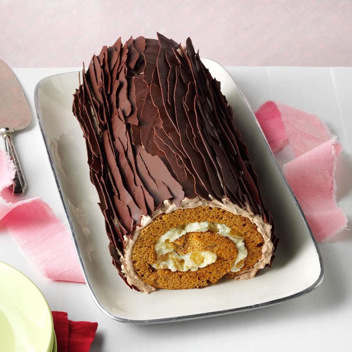 Yule Log Cake Recipe with Chocolate Ganache Icing