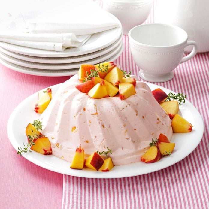 Peach Bavarian Gelatin Salad with fresh cut peaches