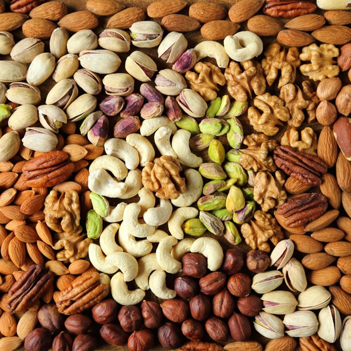 Natural background made from different kinds of nuts.