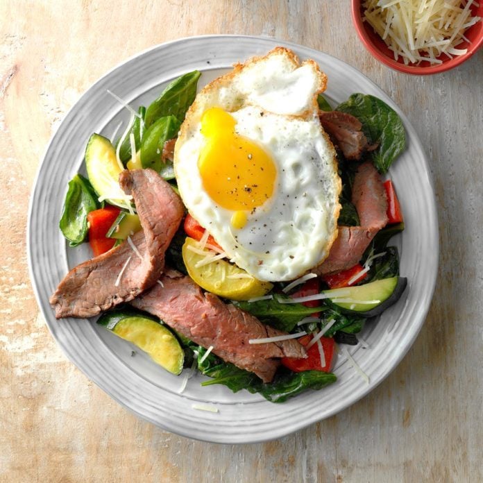 Vegetable, Steak and Eggs