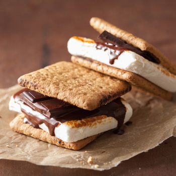 homemade marshmallow s'mores with chocolate on crackers