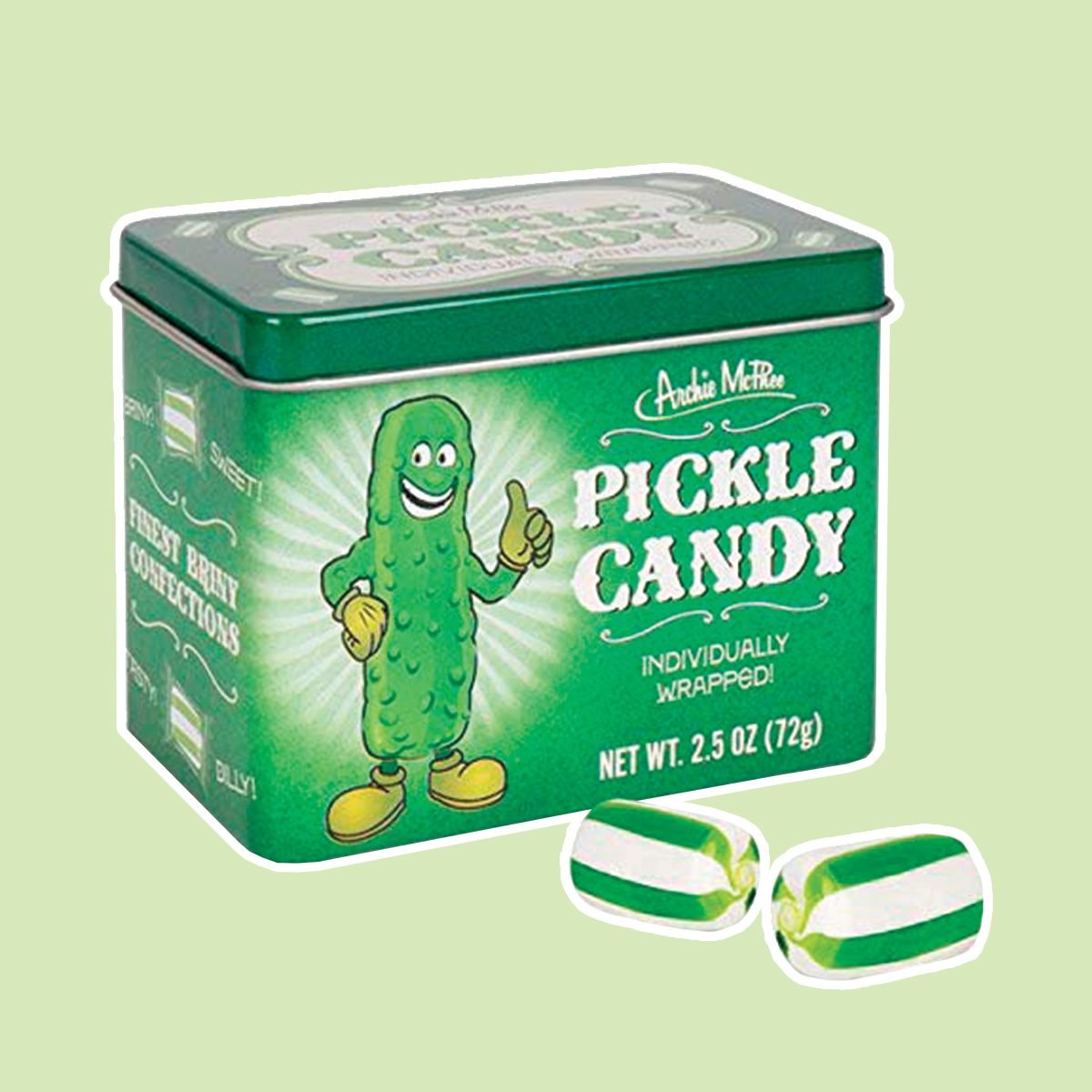 Archie McPhee Pickle Candy in Tin