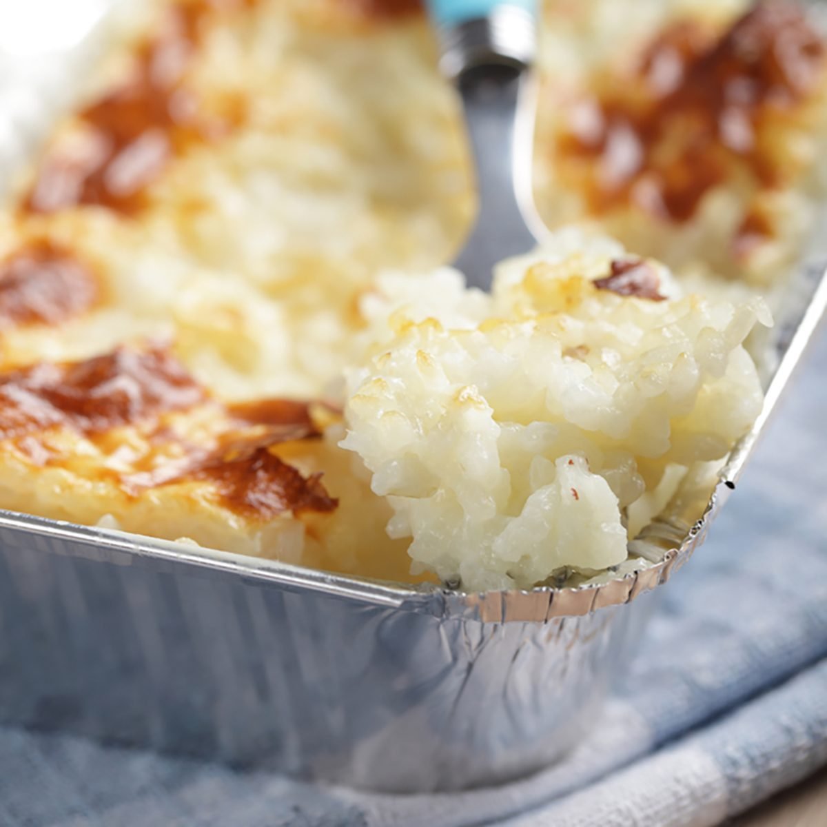 Rice pudding in the disposable aluminum baking pan