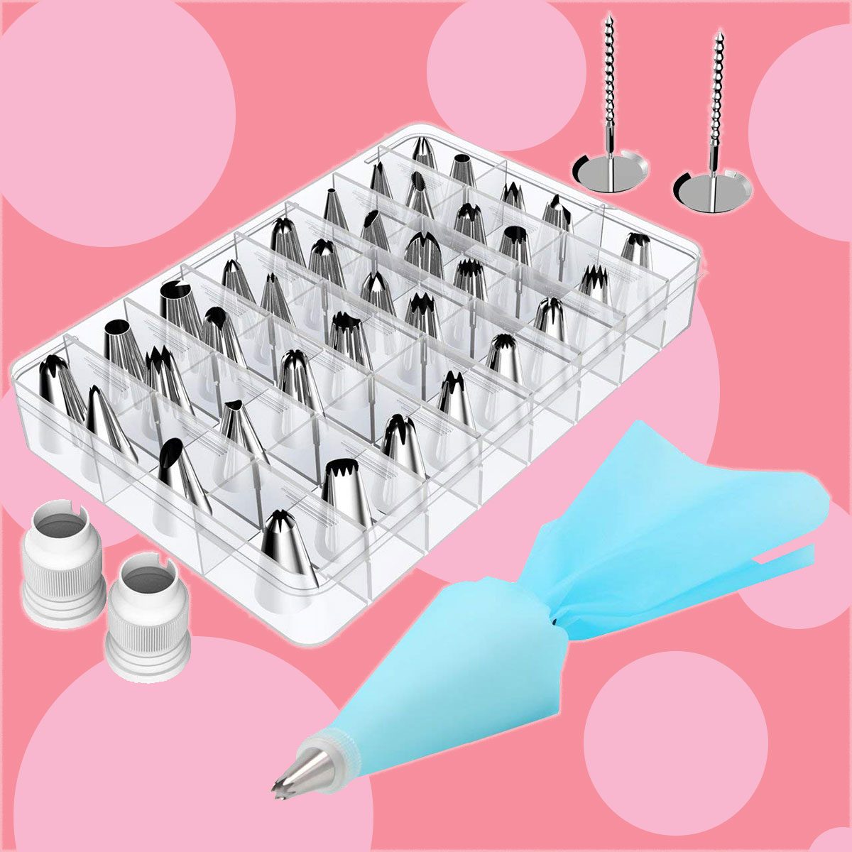 Kootek 42 Pieces Cake Decorating Supplies Kit with 36 Icing Tips, 2 Silicone Pastry Bags, 2 Flower Nails, 2 Reusable Plastic Couplers Baking Supplies Frosting Tools Set for Cupcakes Cookies