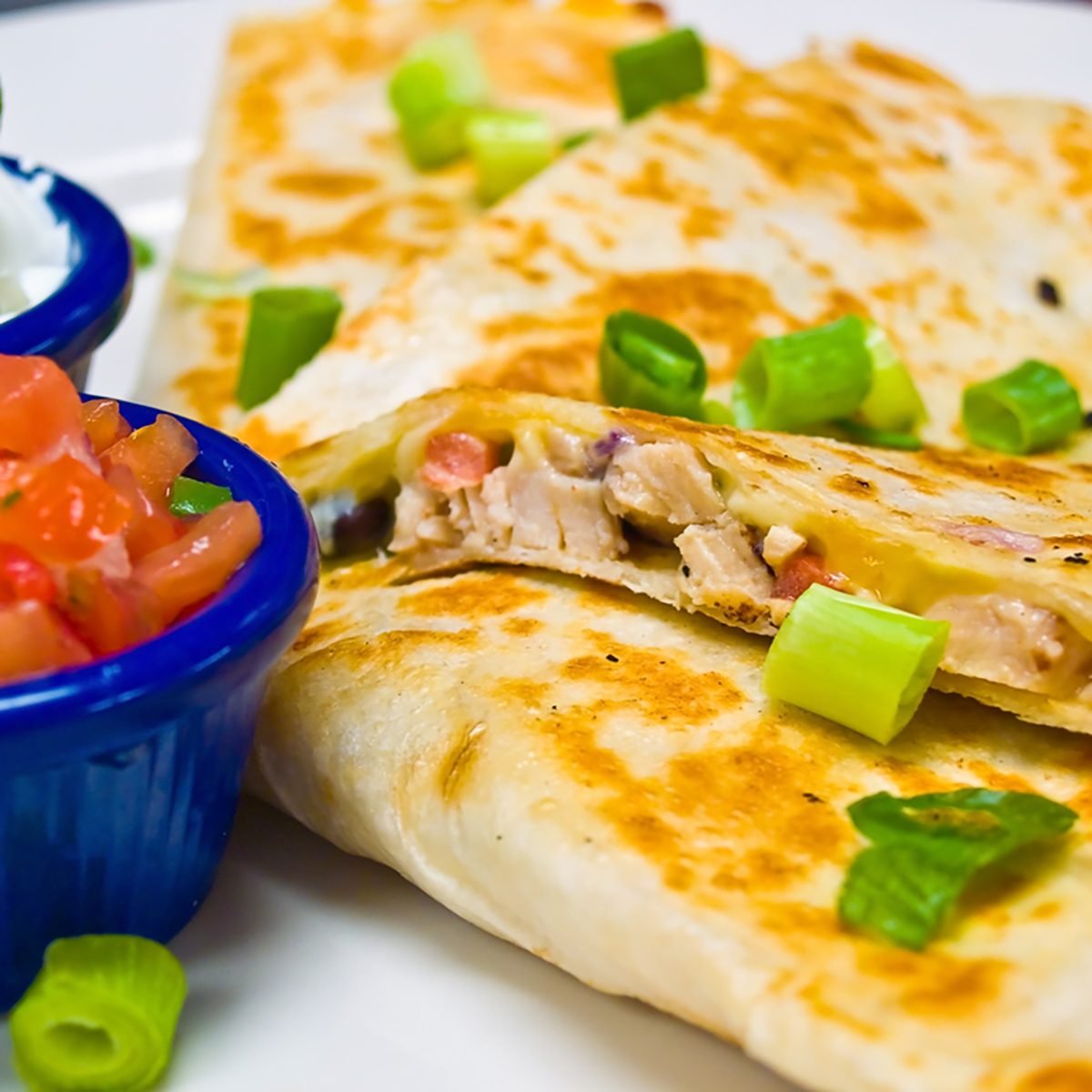 Chicken Quesadilla with Sour Cream and Salsa