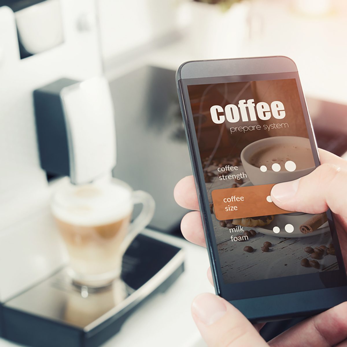 Making coffee from smartphone, modern coffee maker