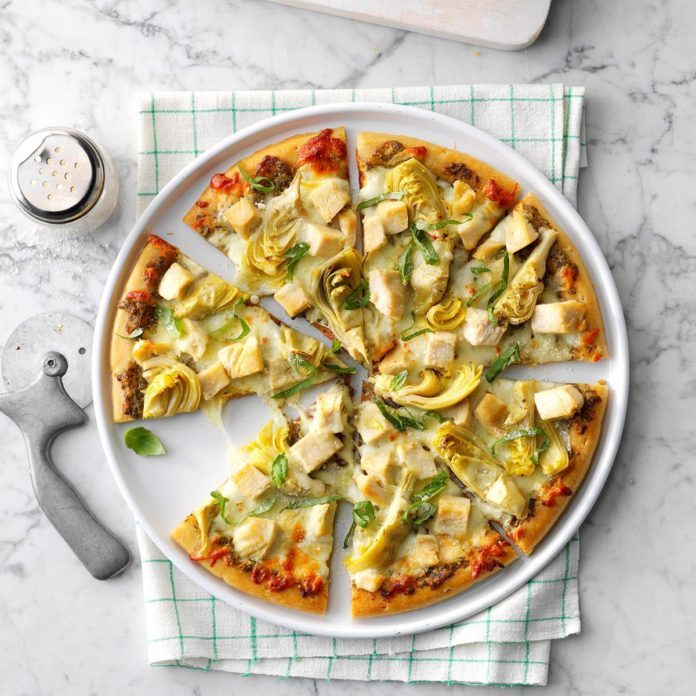 Artichoke Chicken Pesto Pizza