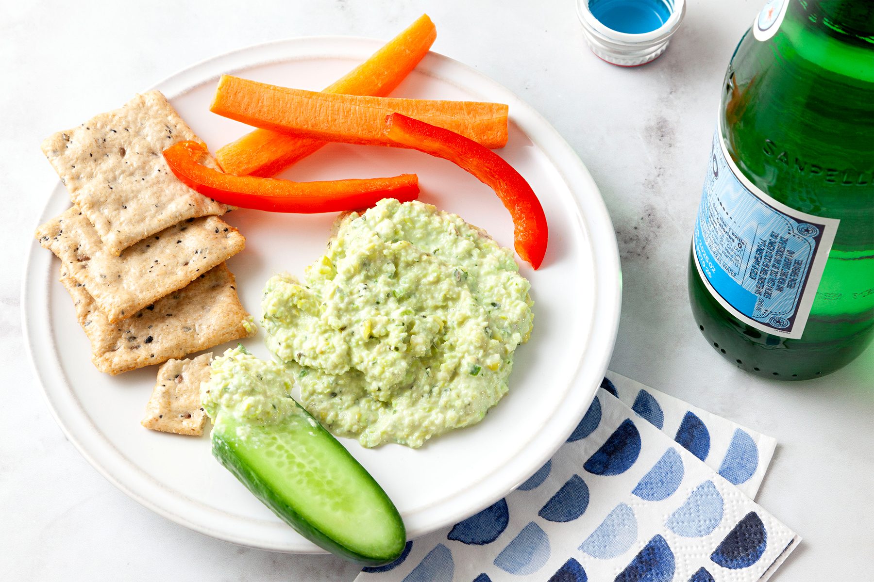 Edamame Hummus Serve with assorted fresh vegetables and rice crackers