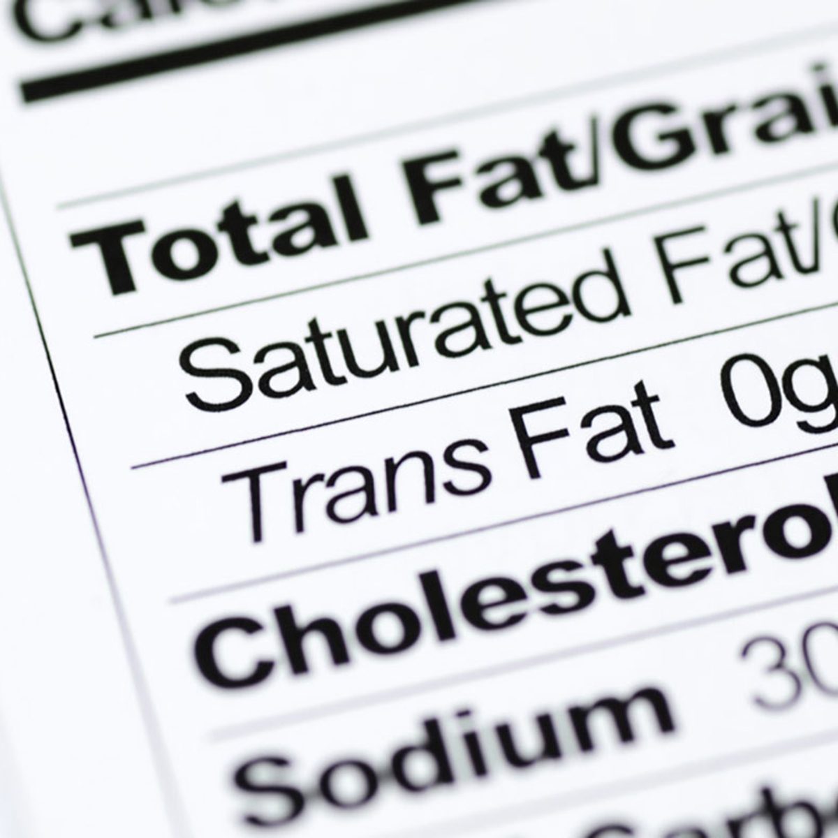 Nutrition label focused on Trans Fat content concept healthy eating