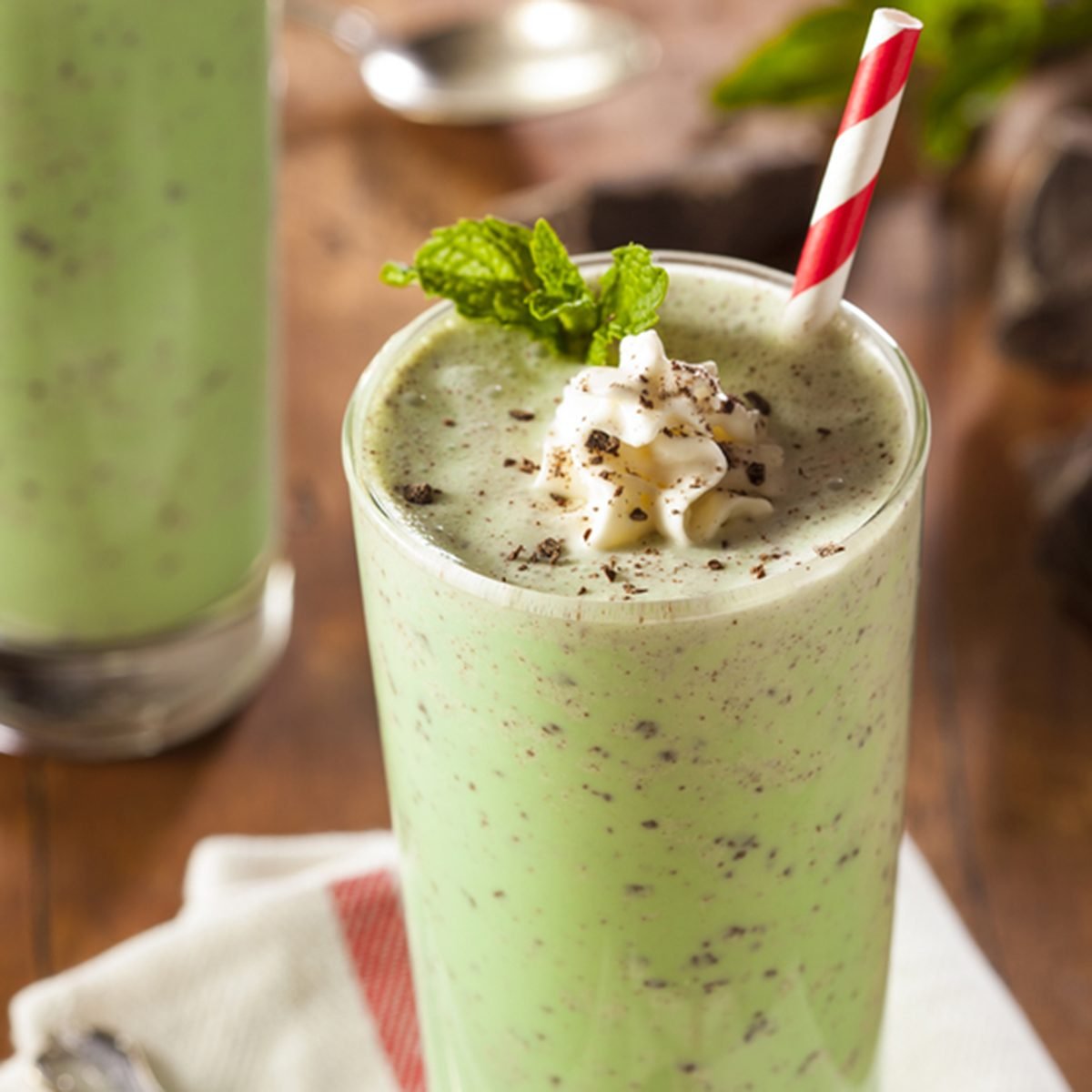 Cold Refreshing Mint Chocolate Chip MilkShake with a Straw; Shutterstock ID 178848545; Job (TFH, TOH, RD, BNB, CWM, CM): TOH