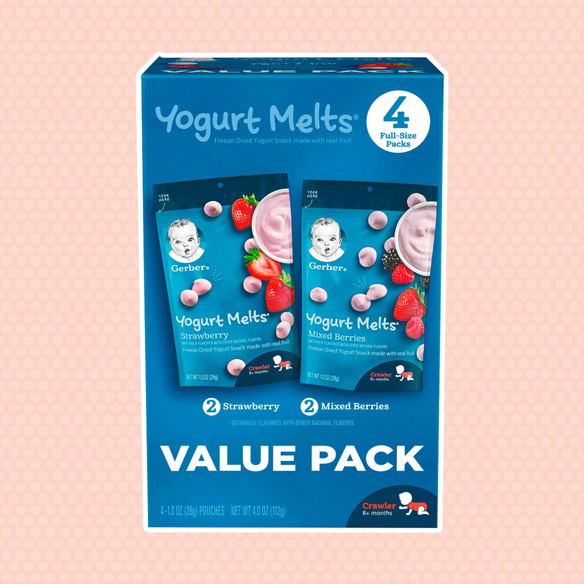 Gerber Yogurt Melts Freeze-Dried Yogurt Snacks, Strawberry/Mixed Berries, 1 oz. Pouch (Pack of 4)