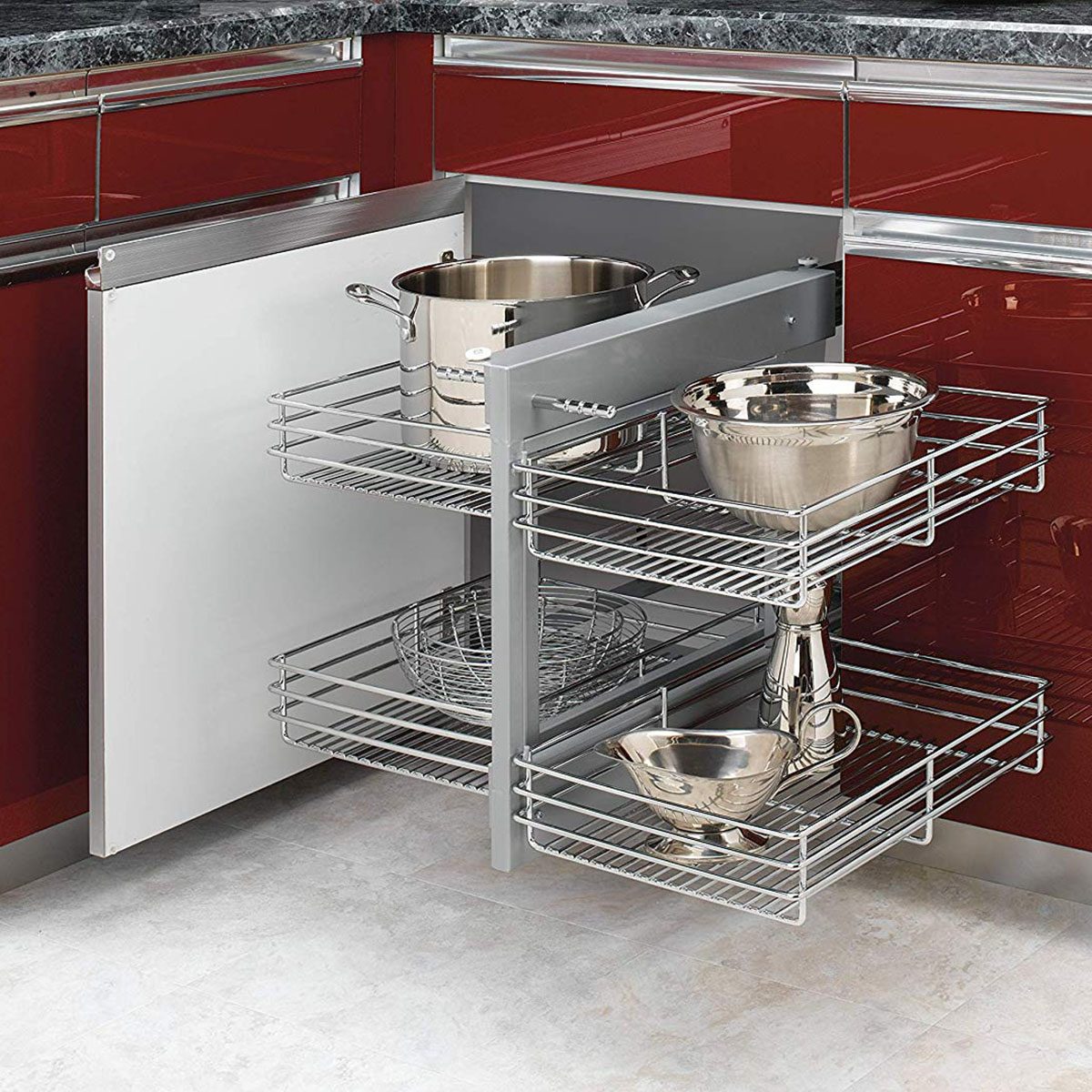 Rev-A-Shelf - 5PSP-15-CR - 15 in. Blind Corner Cabinet Pull-Out Chrome 2-Tier Wire Basket Organizer