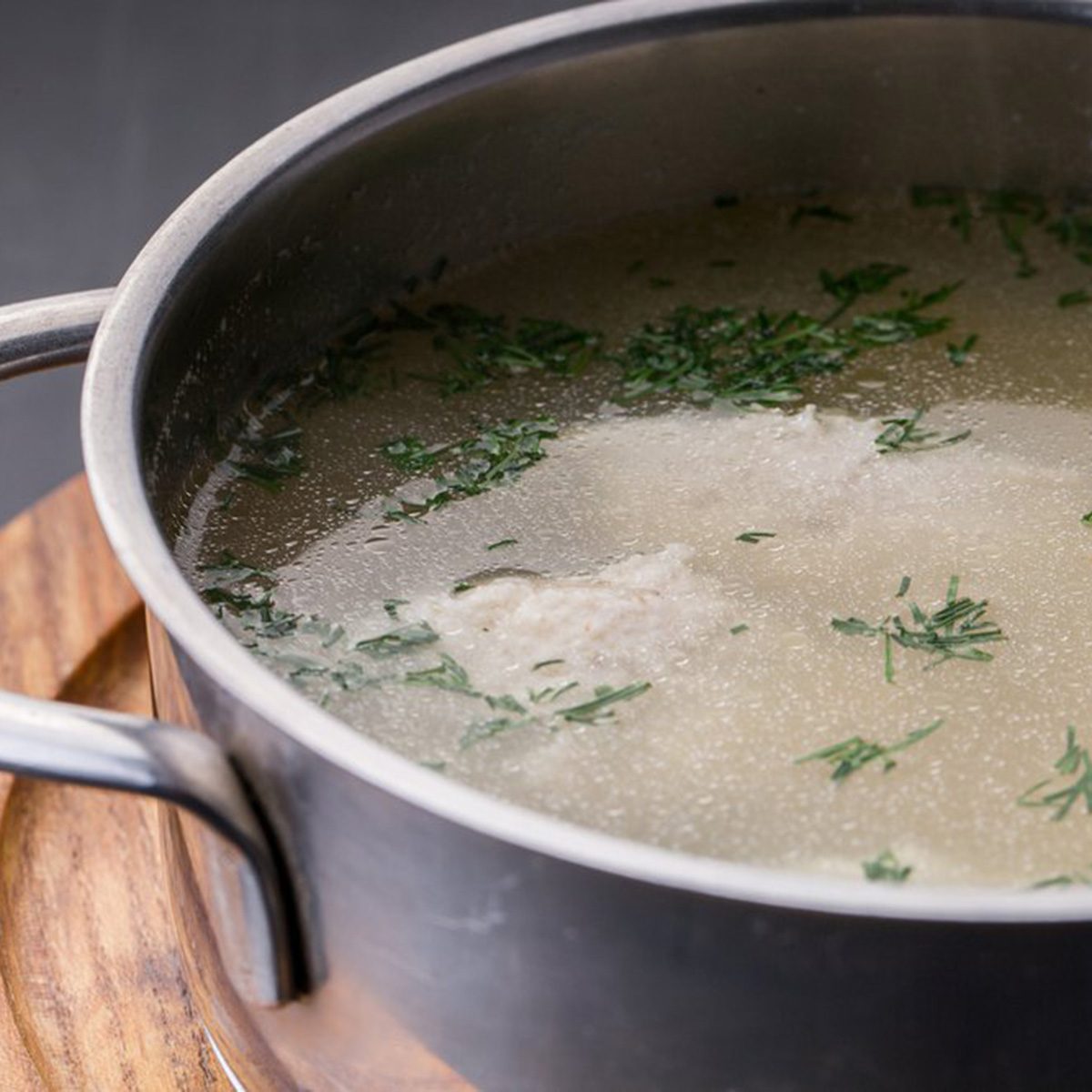 Chicken broth in a pot