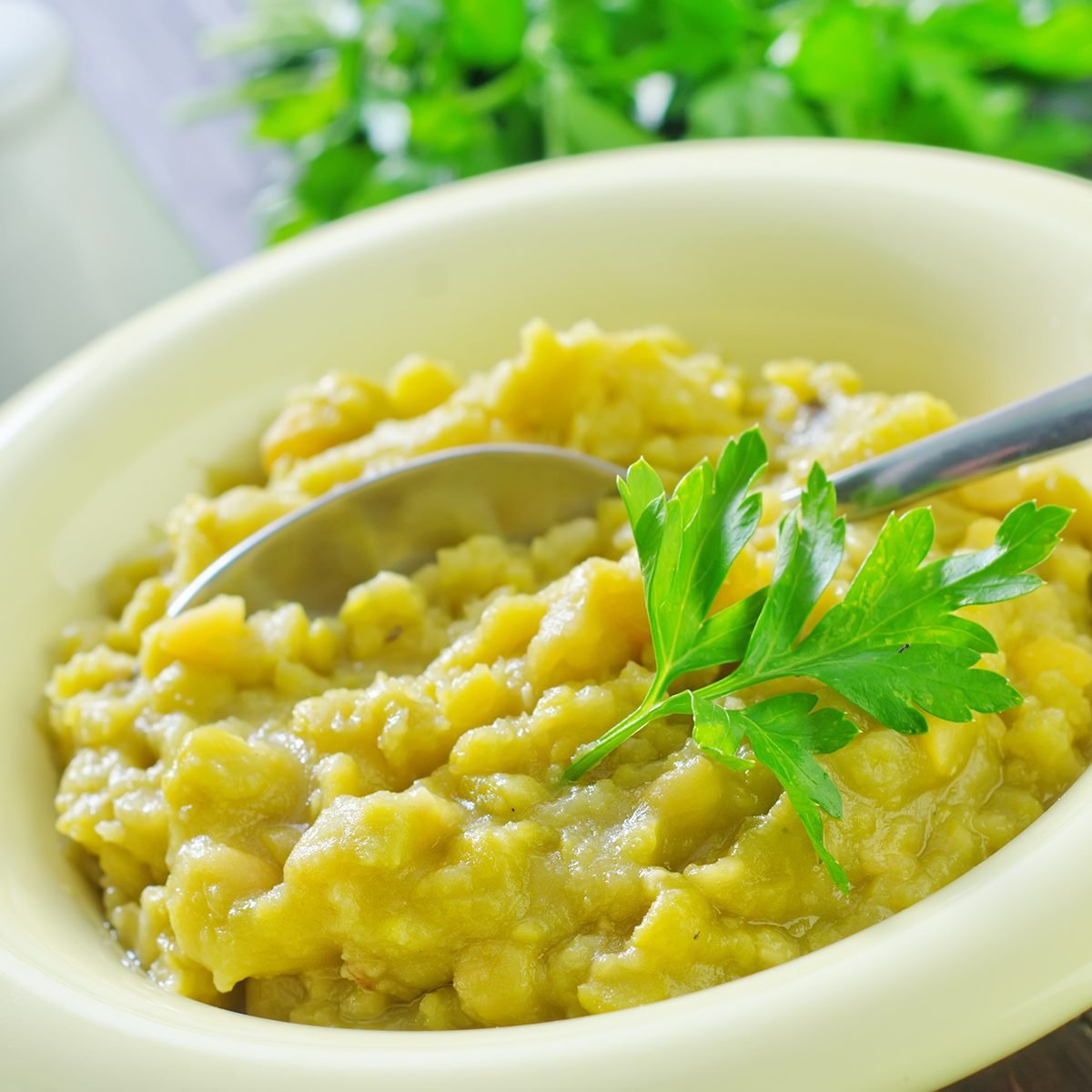 bowl of pea puree