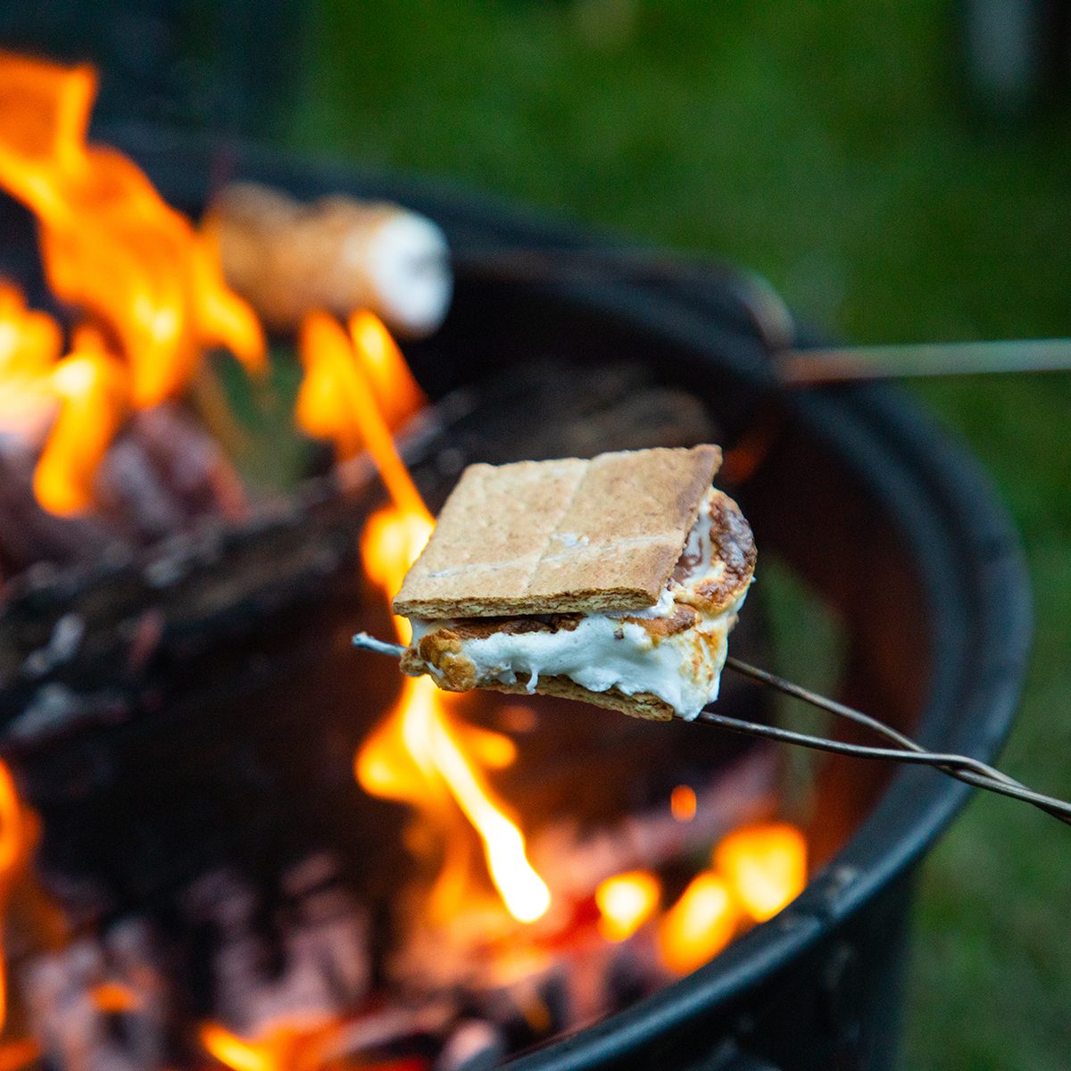 Cooking s’mores on a cool summer night in the mountains of northern Idaho