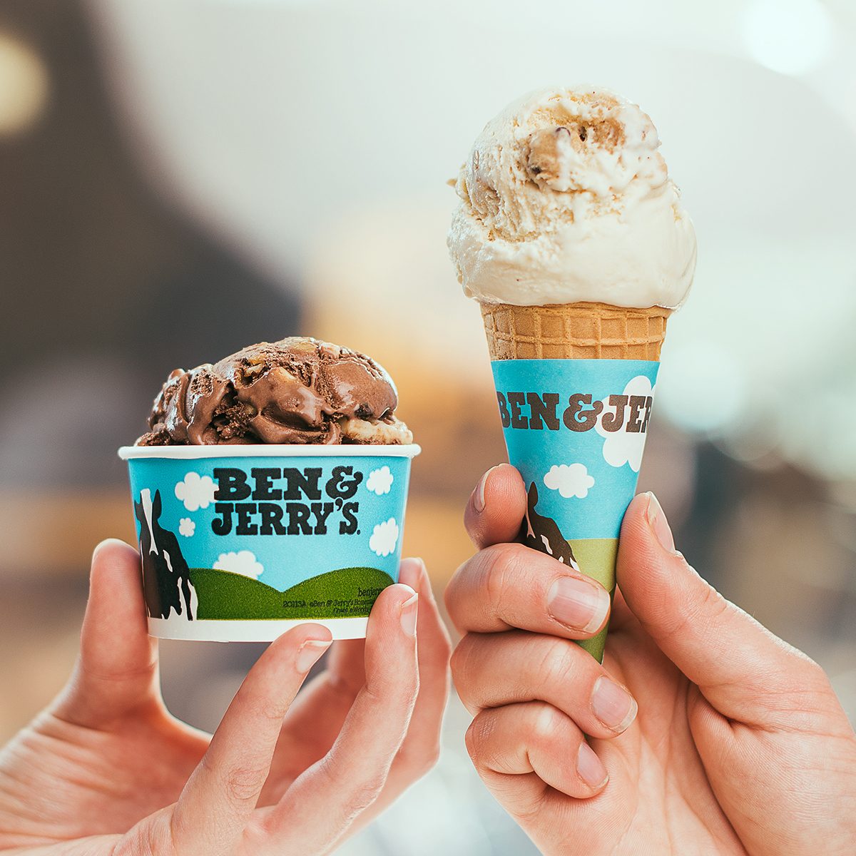 Ben & Jerry's ice cream in a cone and dish