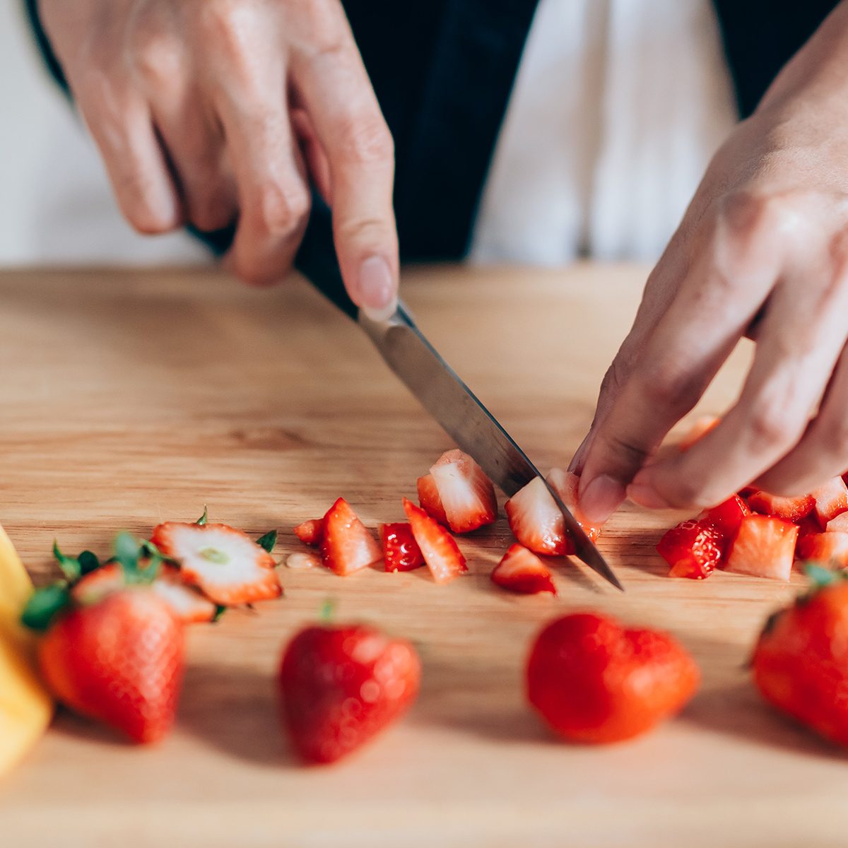 Cutting strawberries