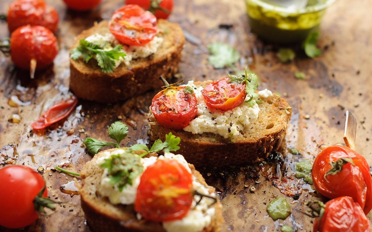 Roasted tomato on toast with cottage cheese