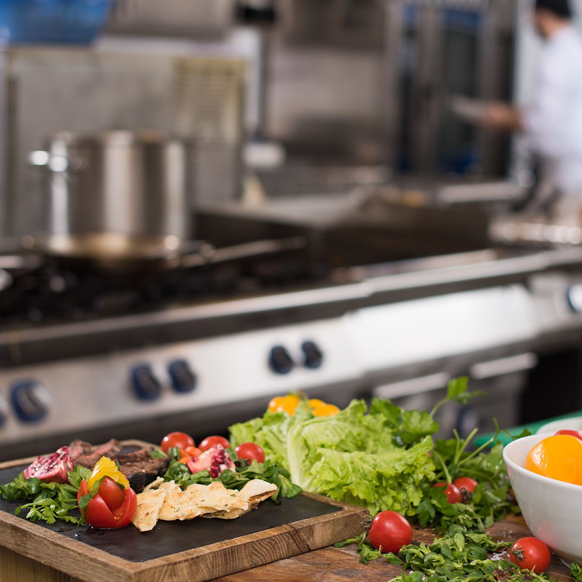 delicious assortment of farm fresh vegetables in restaurant kitchen